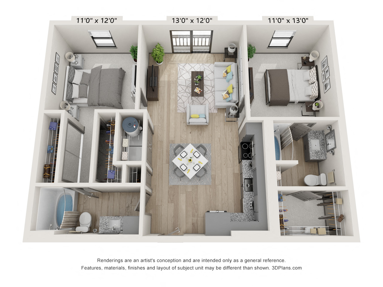 Floor plan for 2 beds, 2 baths, 1012 sqft